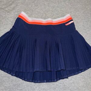 Zara Sport Girls Navy Blue Pleated Skirt with Orange Stripe